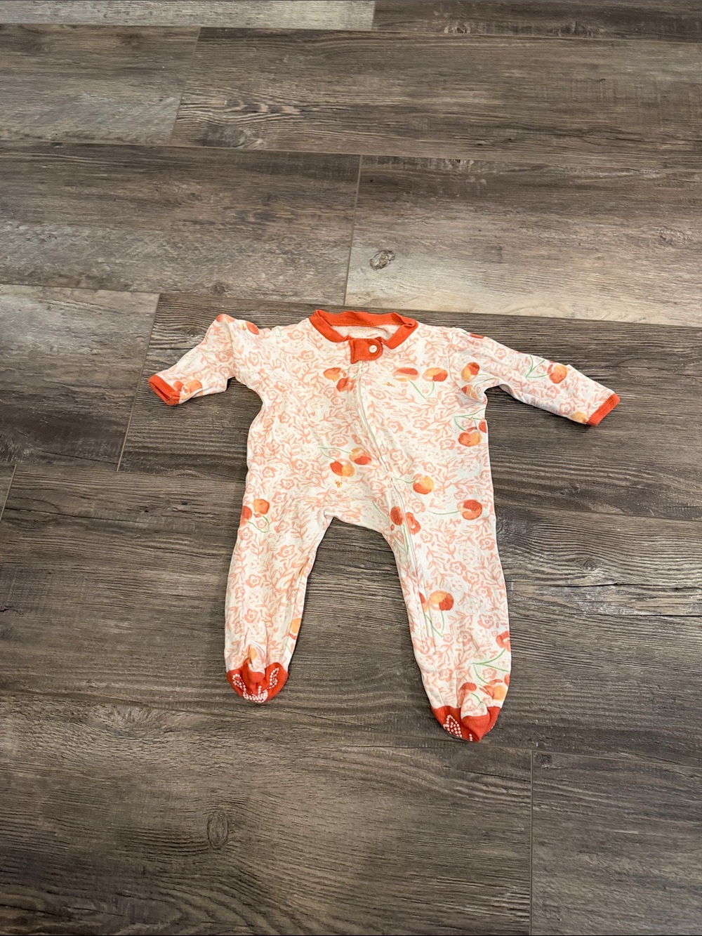 Burt's Bees Baby Orange and White Floral Footed One-Piece